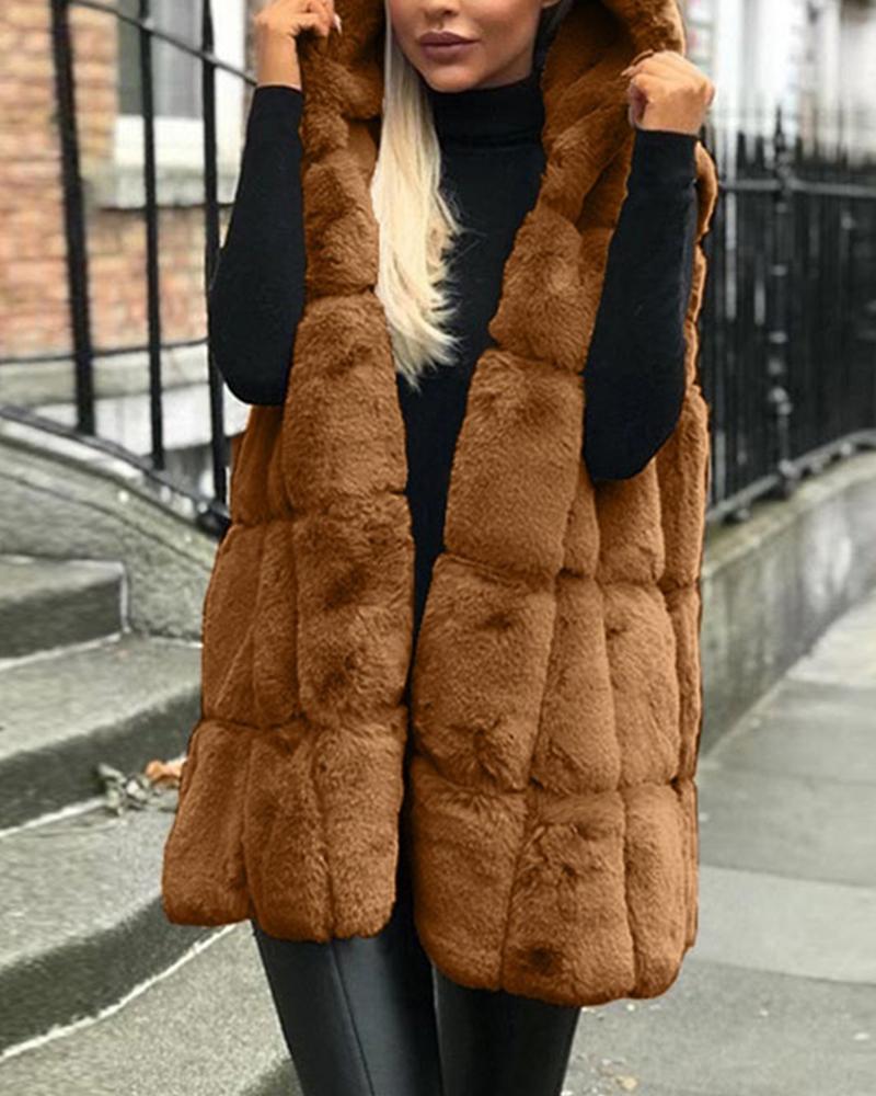 

Hooded Marshmallow Faux Fur Coat, Brown