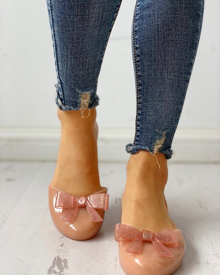 

Bowknot Embellished Casual Flat Shoes, Apricot