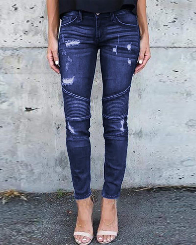 

Ripped Pocket Design Jeans, Blue