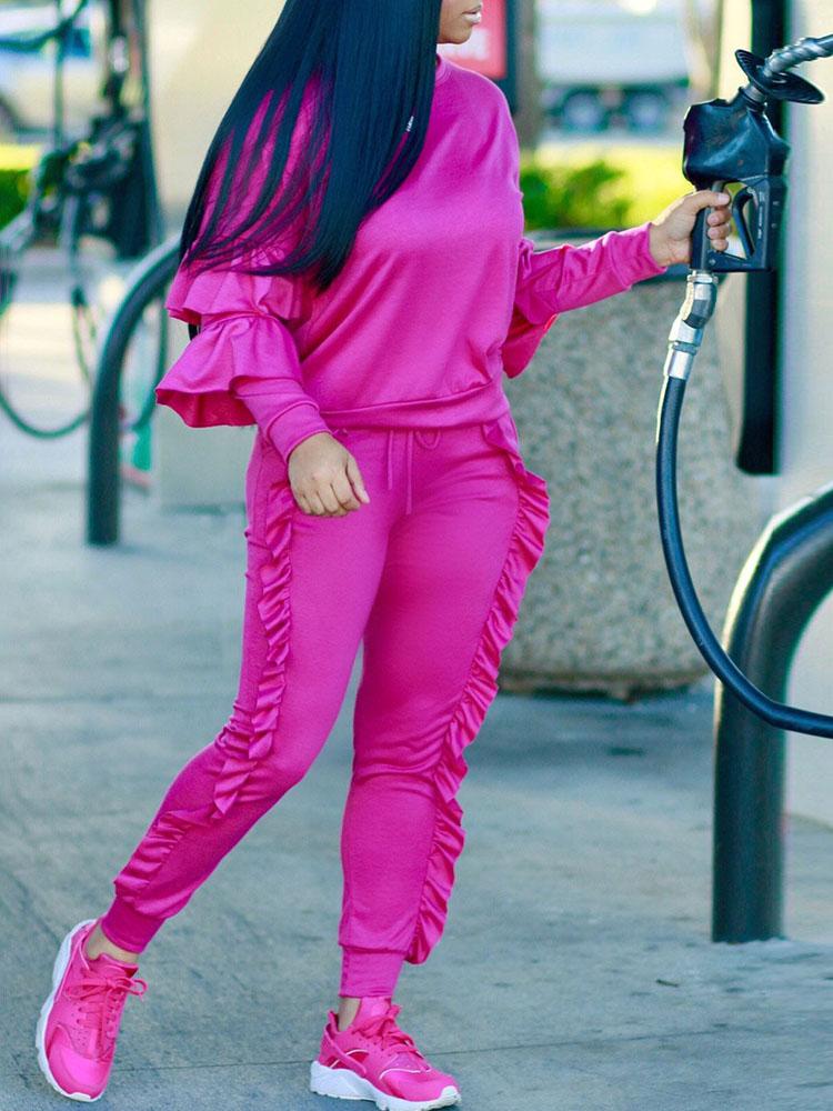 

Solid Frilled Sweatshirt Set - Hot Pink