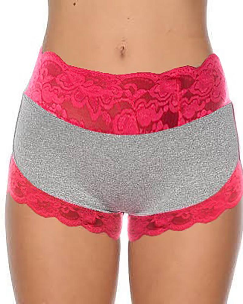 

Colorblock Crochet Lace Fitted Shorts, Gray