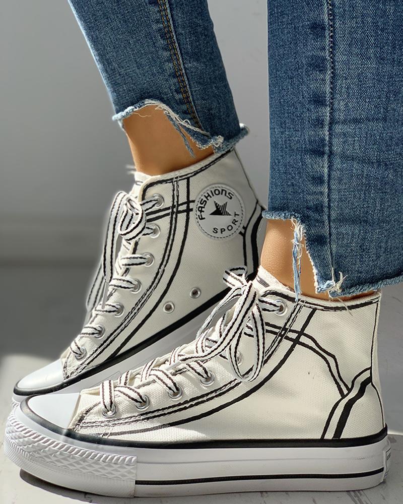 

Canvas Colorblock Lace-Up Flat Shoes, White