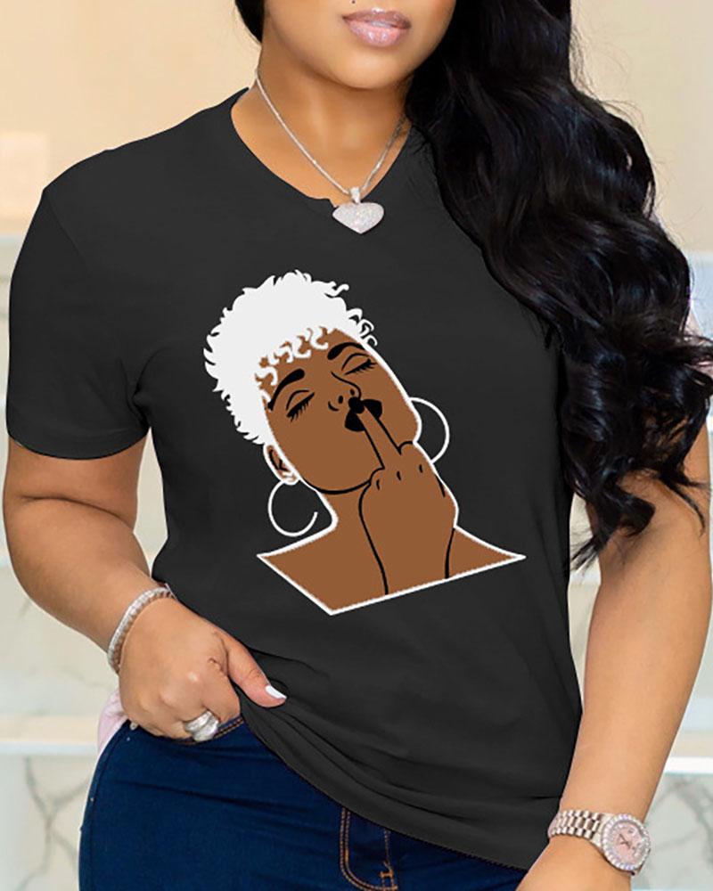 

Figure Graphic Print Short Sleeve Casual T-shirt, Black
