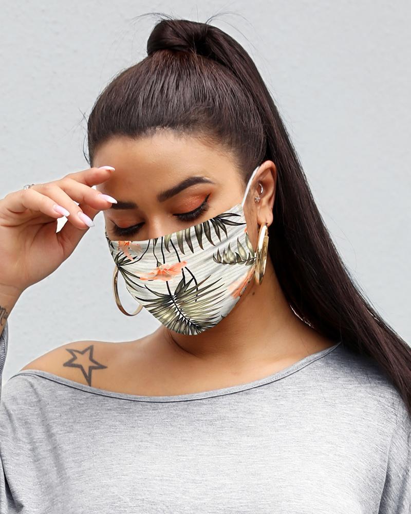 

Plant Print Breathable Mouth Mask Washable And Reusable, White