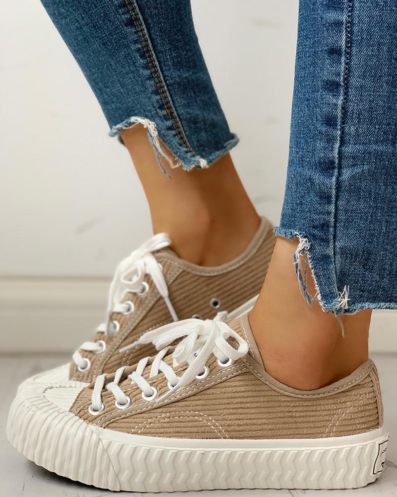 

Colorblock Casual Lace-Up Sneakers, Khaki