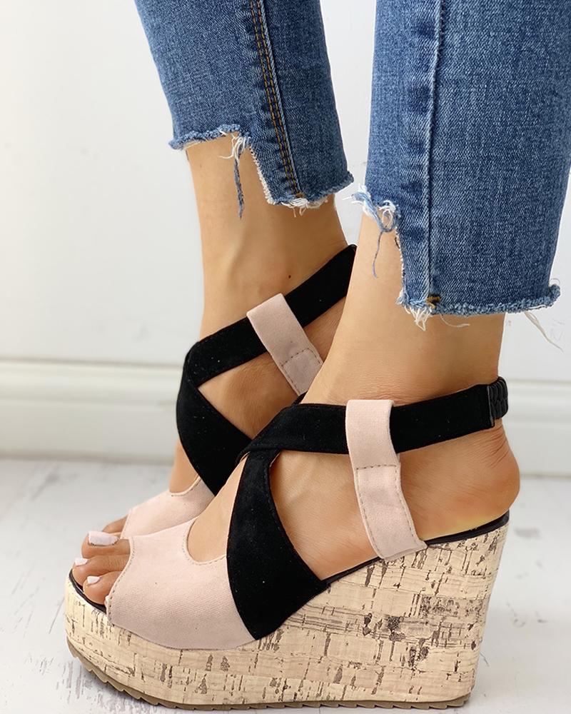 

Peep Toe Colorblock Platform Wedge Sandals