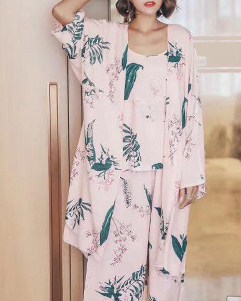 

Tropical Print 3-Piece Pajama Set, Pink