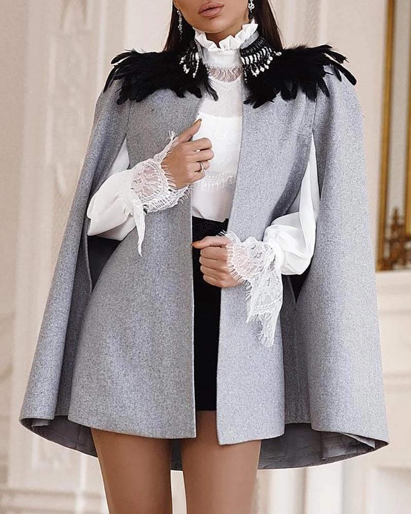 

Solid Open Front Cape Coat, Gray