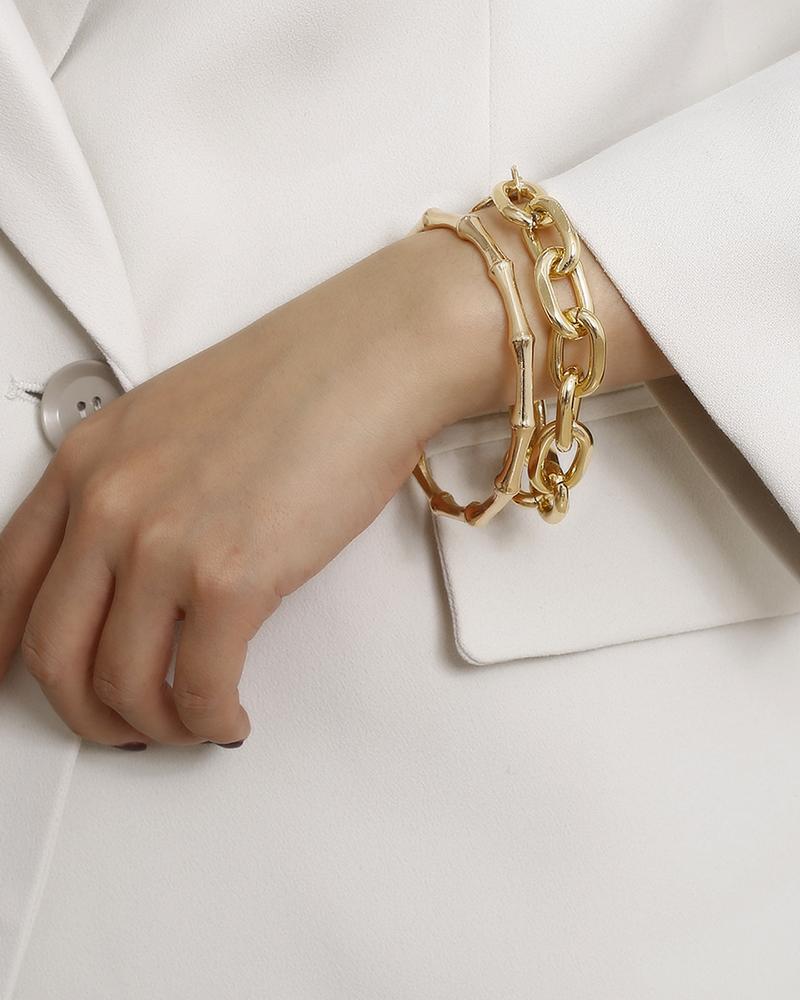 

2PCS Bamboo Joint & Chain Bracelet Set, Gold