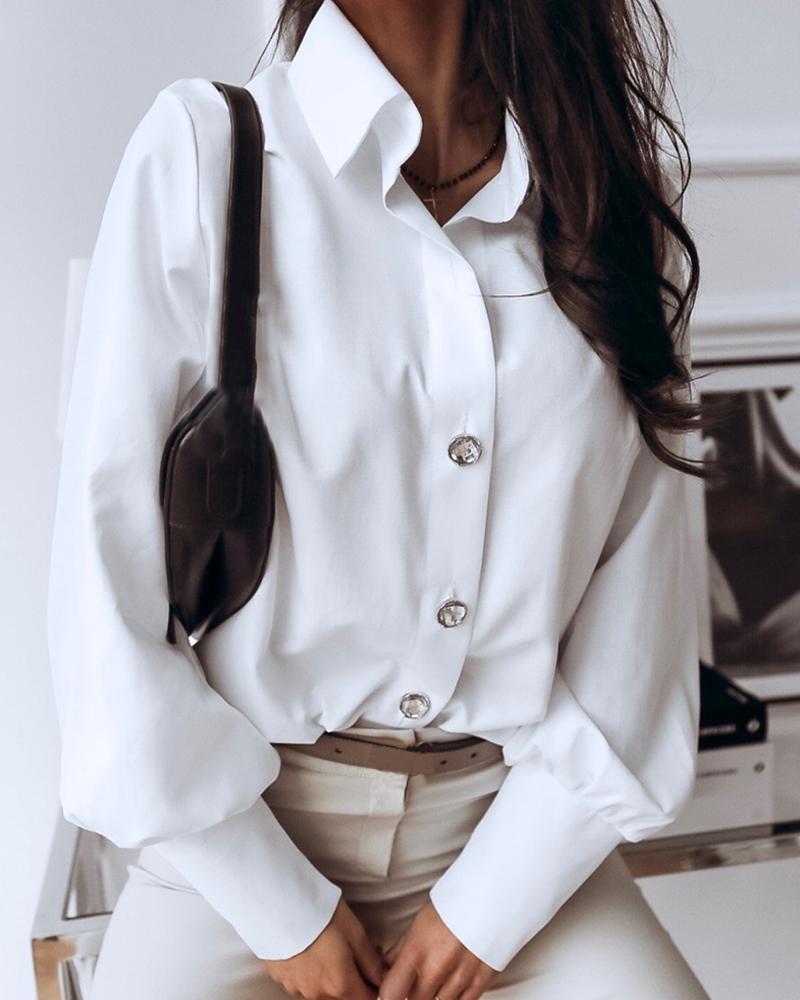 

Solid Buttoned Long Sleeve Blouse, White