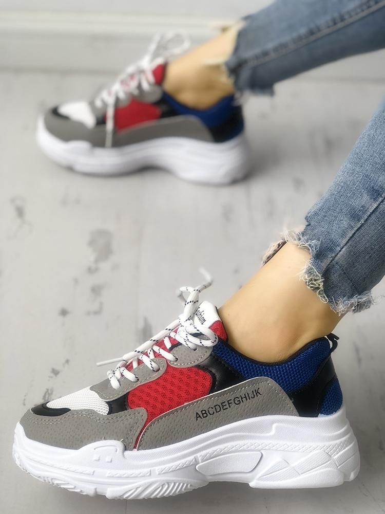 

Contrast Color Splicing Breathable Net Sneakers, Blue