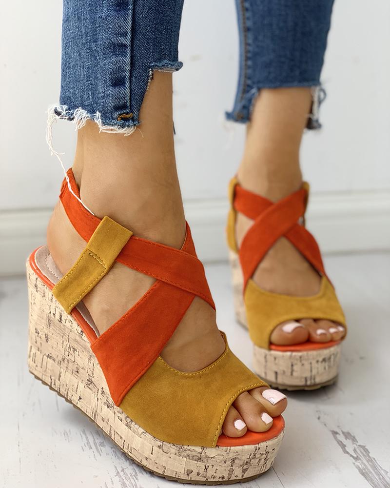 

Peep Toe Colorblock Platform Wedge Sandals