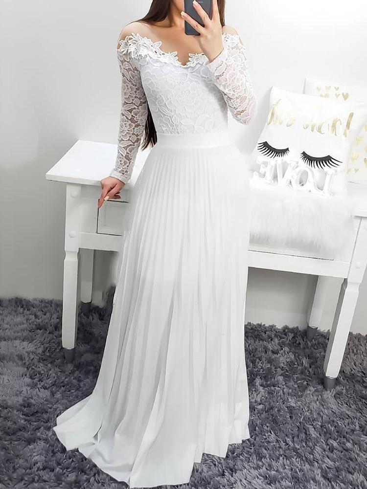 

Crochet Lace Splicing Pleated Maxi Dress
