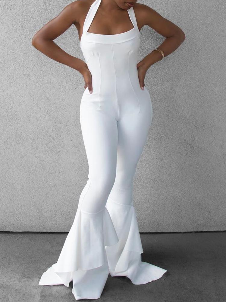 

Open Back Halter Bell-Bottom Jumpsuit