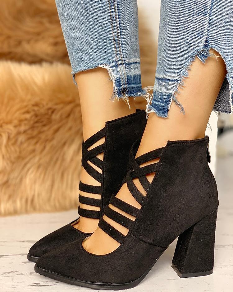 

Crisscross Zipper Back Chunky Heeled Boot