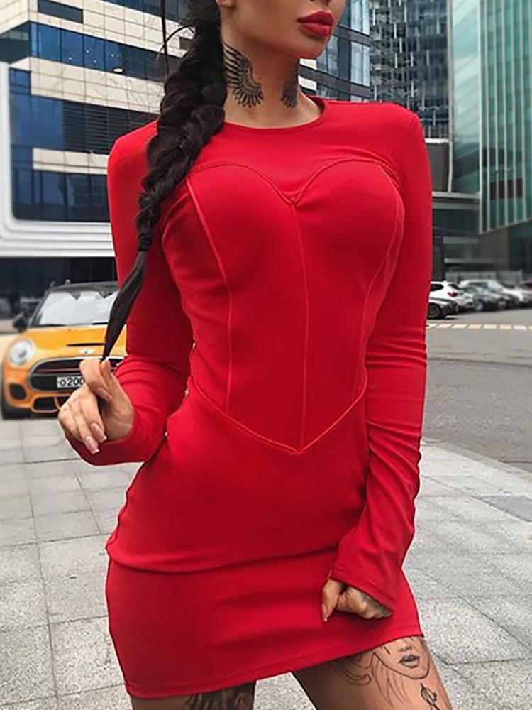 

Heart Pattern Long Sleeve Mini Dress, Red