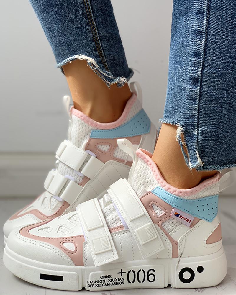 

Colorblock Knitted Breathable Sneakers, Pink