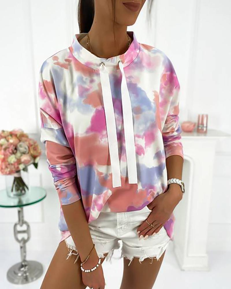 

Tie Dye Print Drawstring Long Sleeve Sweatshirt, Multicolor