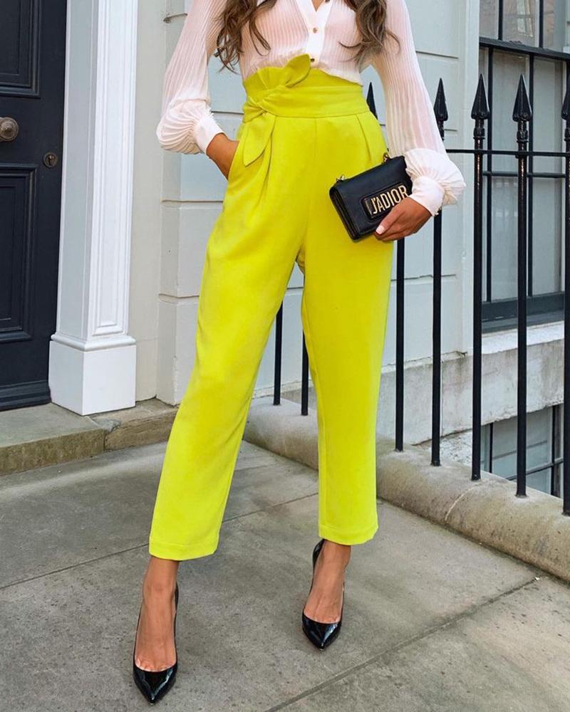 

High Waist Plain Tailored Pants, Yellow