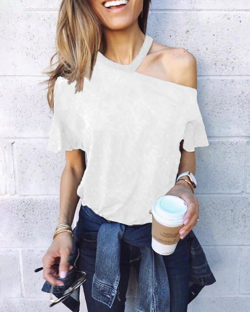 

Halter Neck Cold Shoulder T-shirt, White