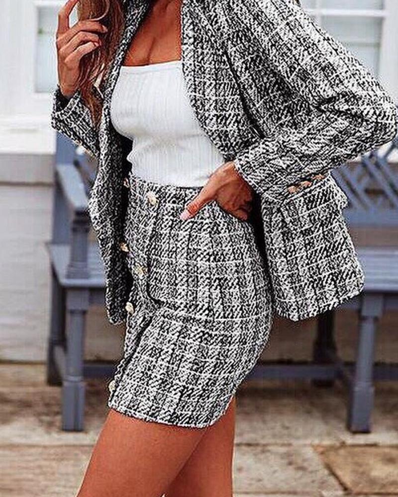 

Plaid Blazer & Mini Skirt Set, Black