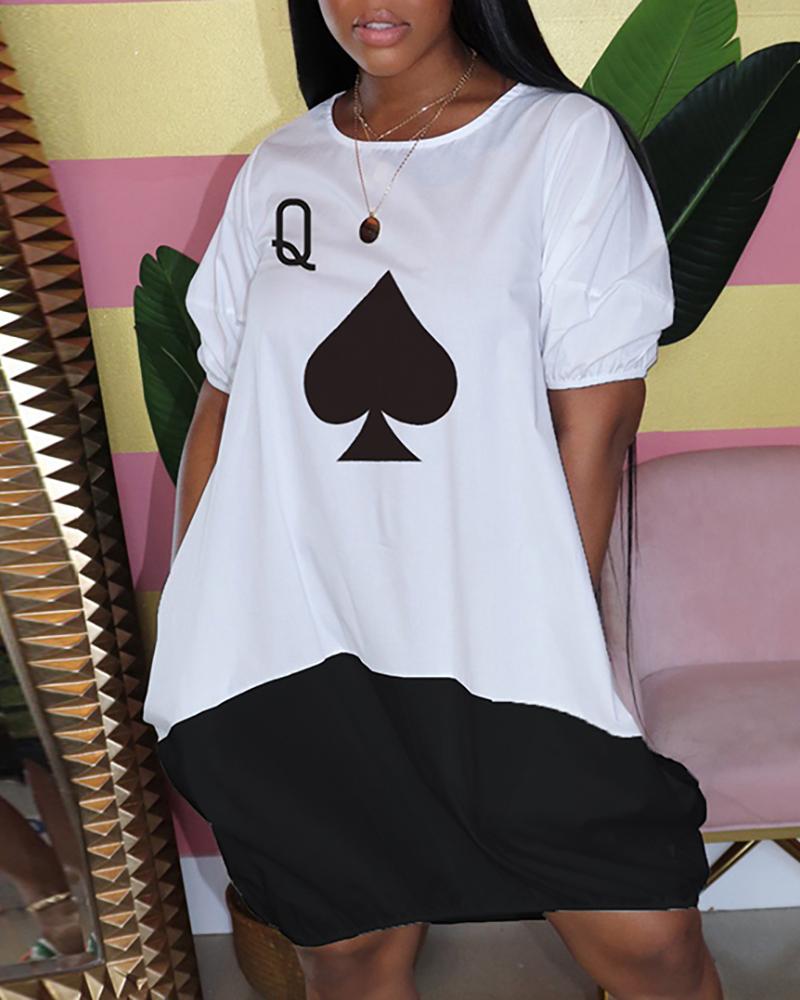 

Poker Print Colorblock Midi Dress, White