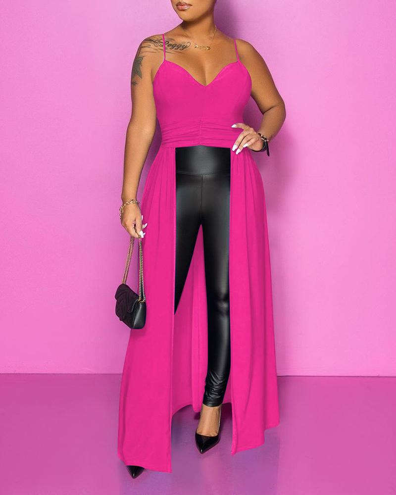 

Spaghetti Strap Dip Hem Sleeveless Top, Hot pink