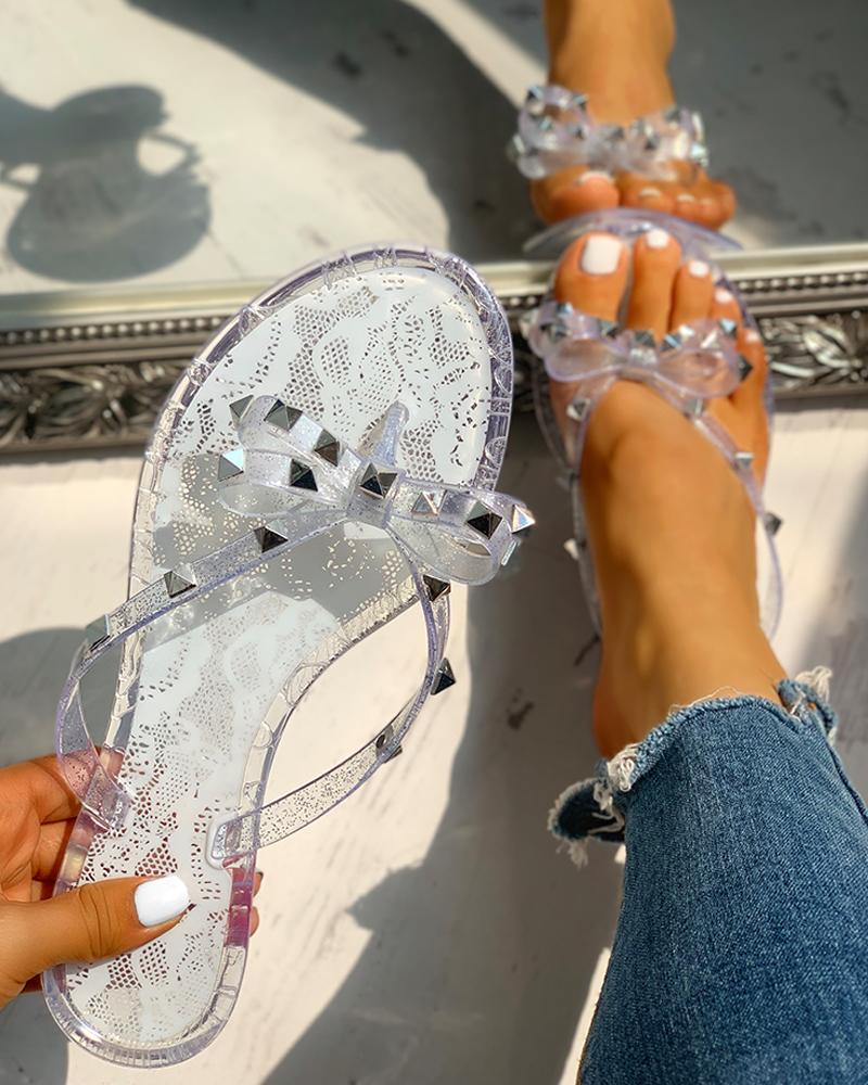 

Transparent Rivet Bowknot Detail Slipper Sandal