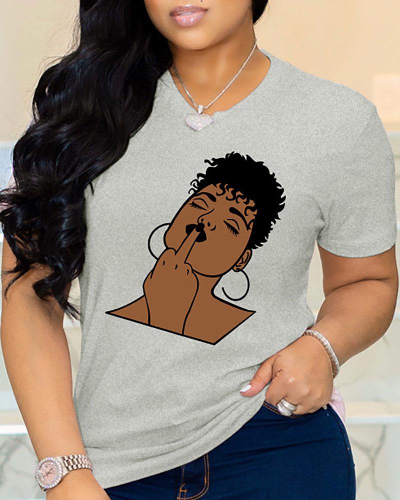 

Figure Graphic Print Short Sleeve Casual T-shirt, Gray