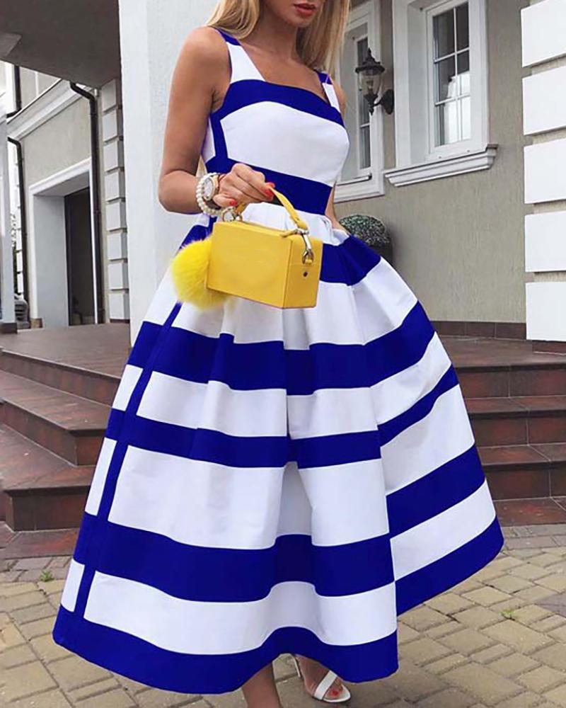 

Striped Colorblock Thick Strap Maxi Dress, Blue