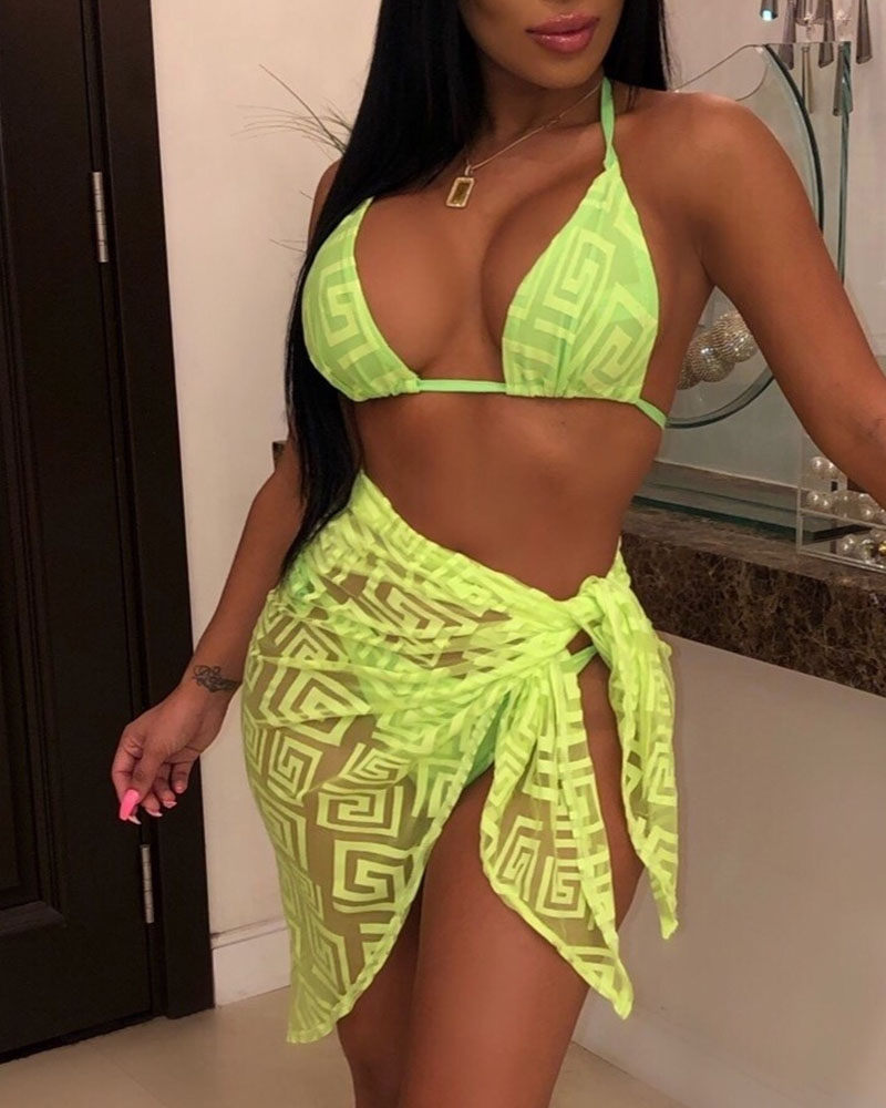 

3 Piece/Set Beach Bikini Set & Cover Ups, Green