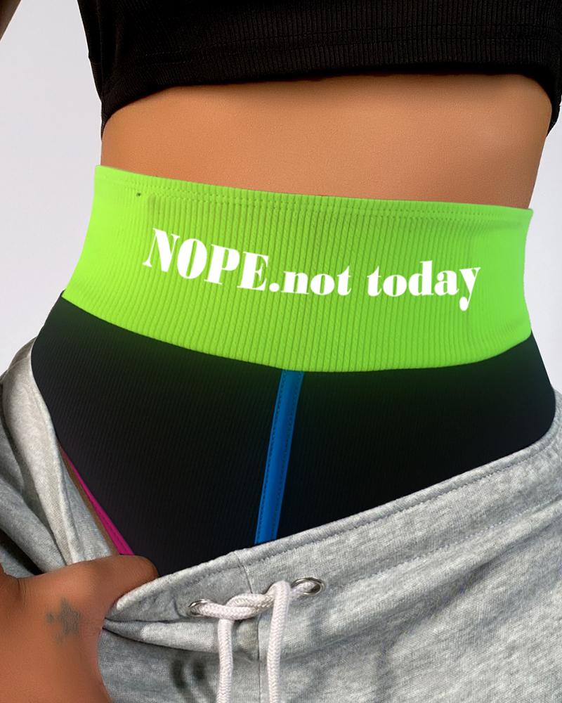 

Colorblock Letter Print High Waist Elastic Panty, Green