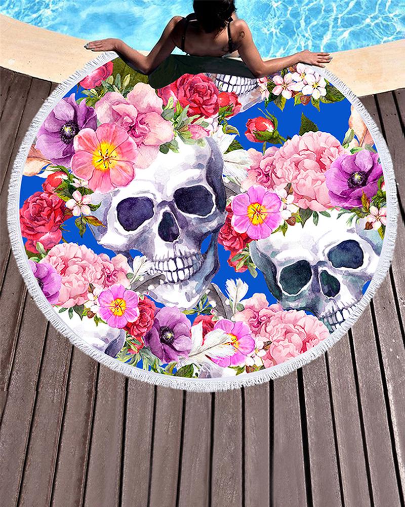 

Skull Print Tassel Pool Beach Towel Blanket(150CM*150CM, Blue