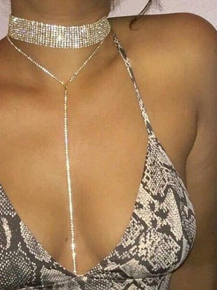 

Vintage Women Studded Choker Sparkly Necklace