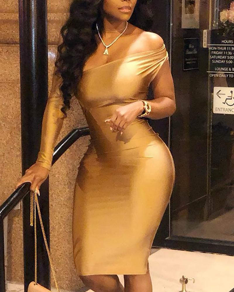 

One Shoulder Irregular Design Bodycon Dress