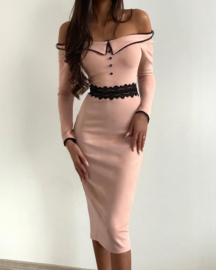 

Off Shoulder Lace Insert Dress