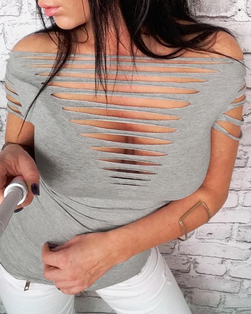 

Ladder Cut Out Short Sleeve T-shirt, Gray