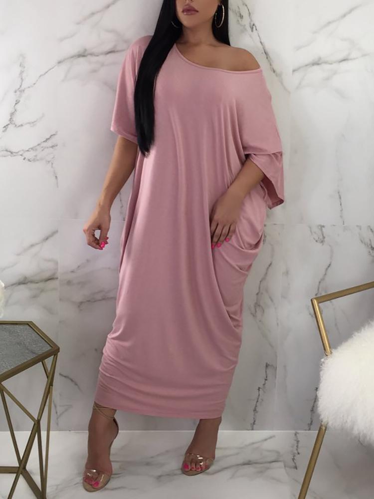 

Solid Loose Round Neck Casual Dress