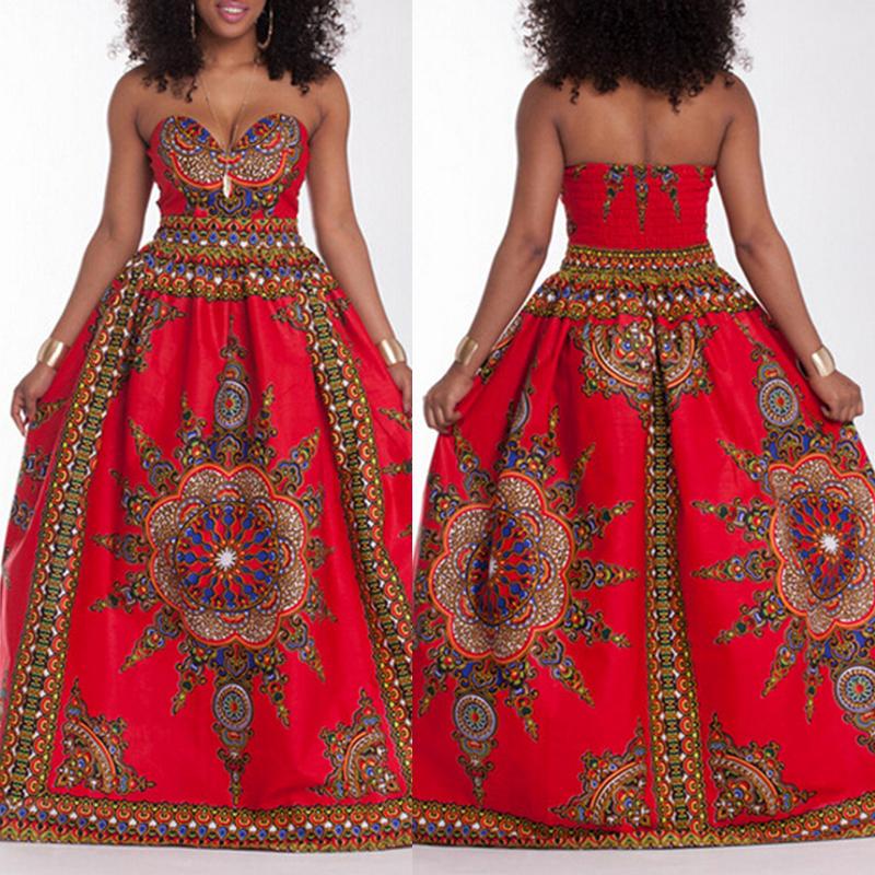 

Women's Sexy V Neck Printing Maxi Dress Sleeveless Floor-length Wrapped Chest Casual Dress Beach Holiday Dress, Red