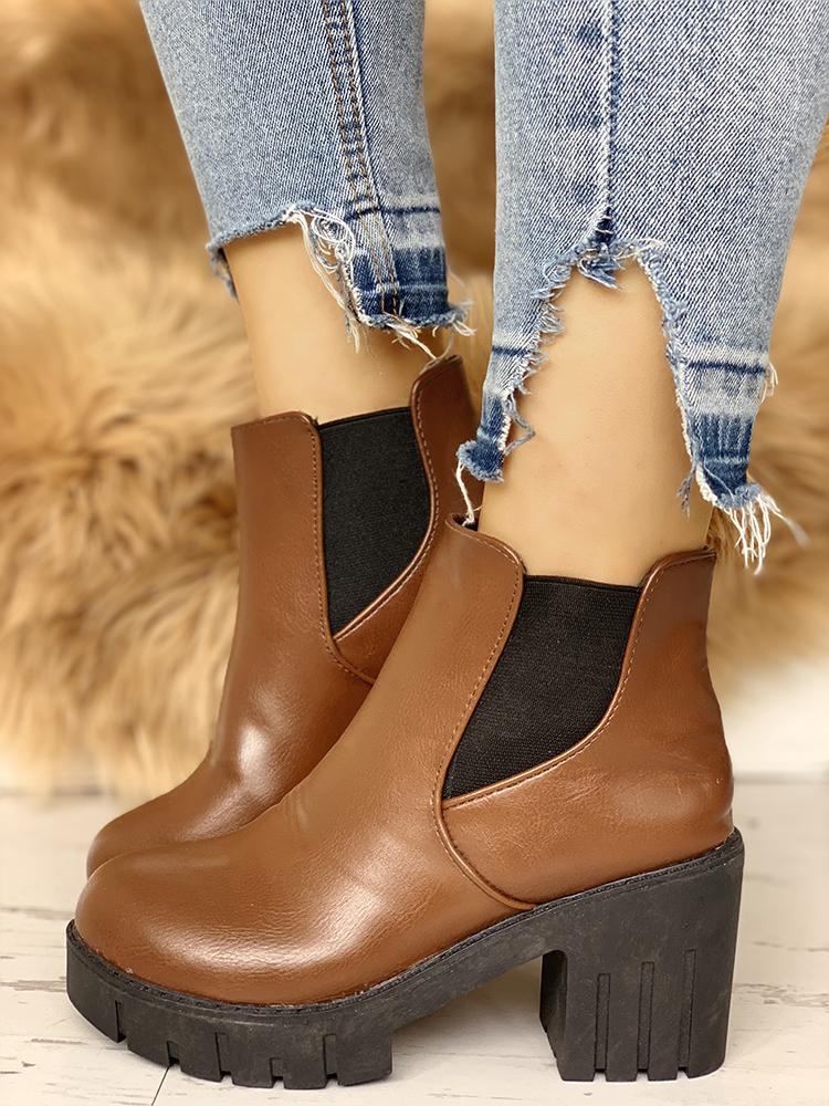 

Platform Non-Slip Chunky Heeled Boots, Brown