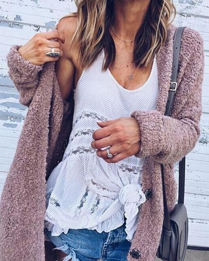

Solid Oversized Casual Knitted Cardigan, Pink