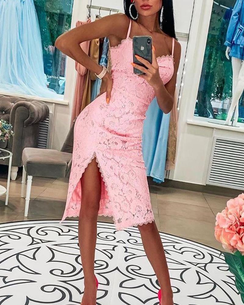 

Spaghetti Strap Lace Detail Dress, Pink