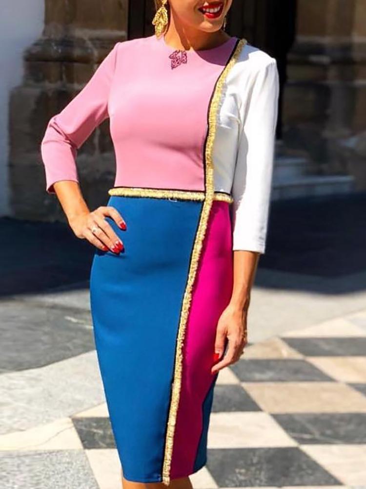 

Contrast Color Splicing Bodycon Dress
