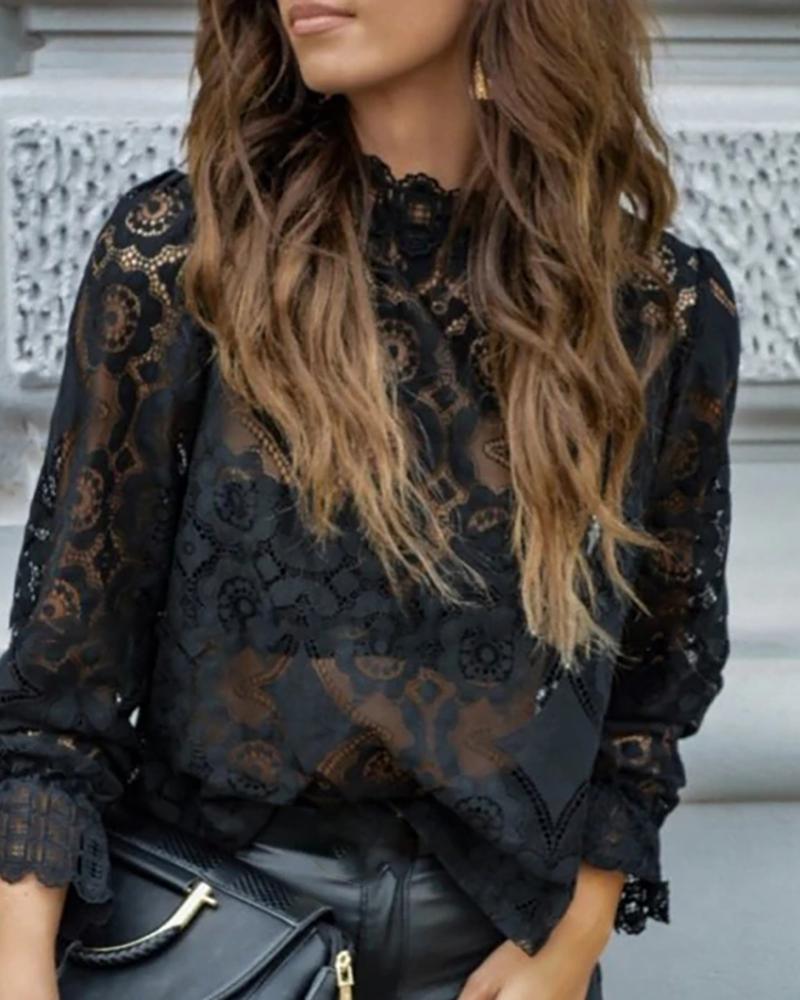 

Mesh Lace See Through Design Blouse, Black