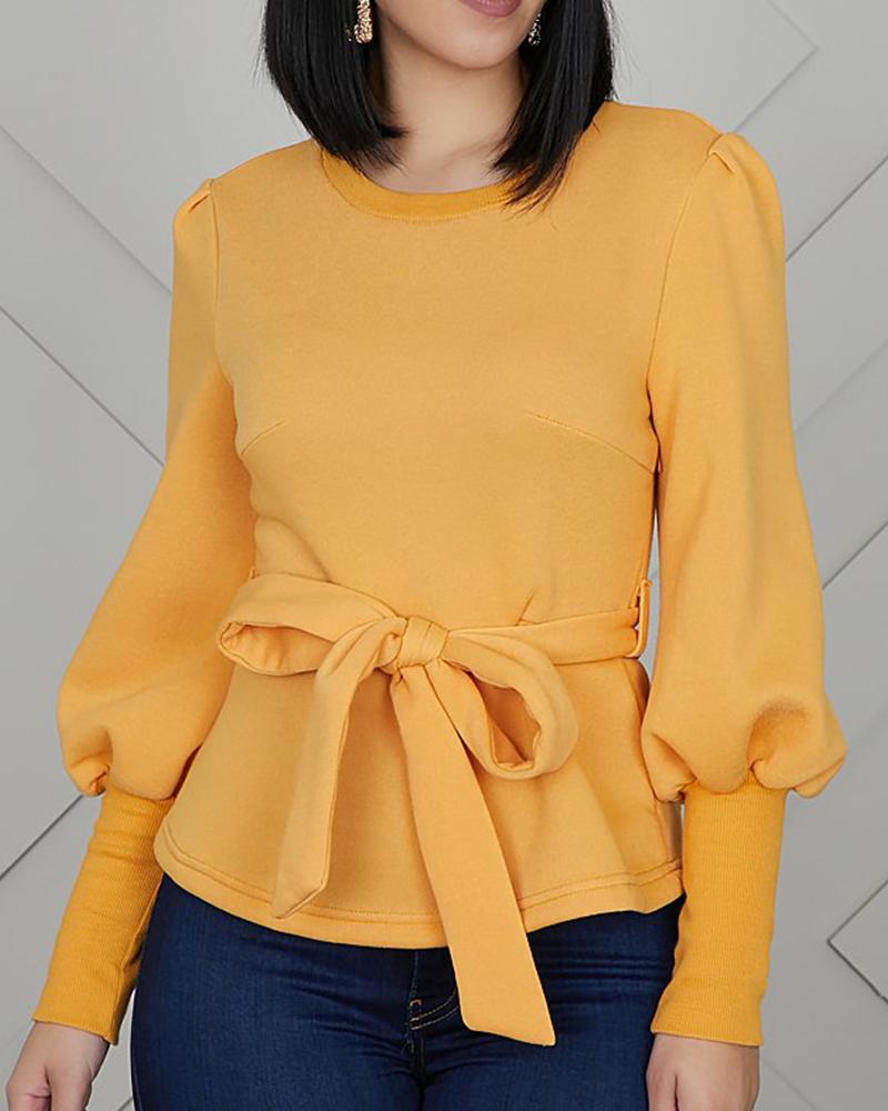 

Solid Tie Waist Vintage Top