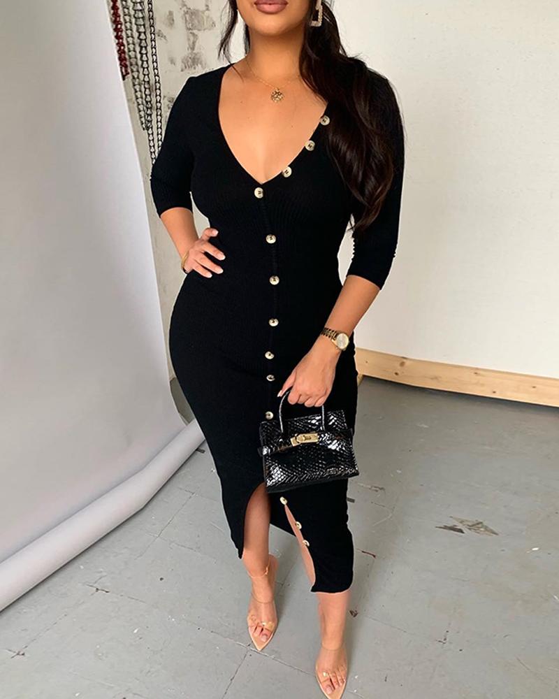 

Button Front Slit Midi Dress