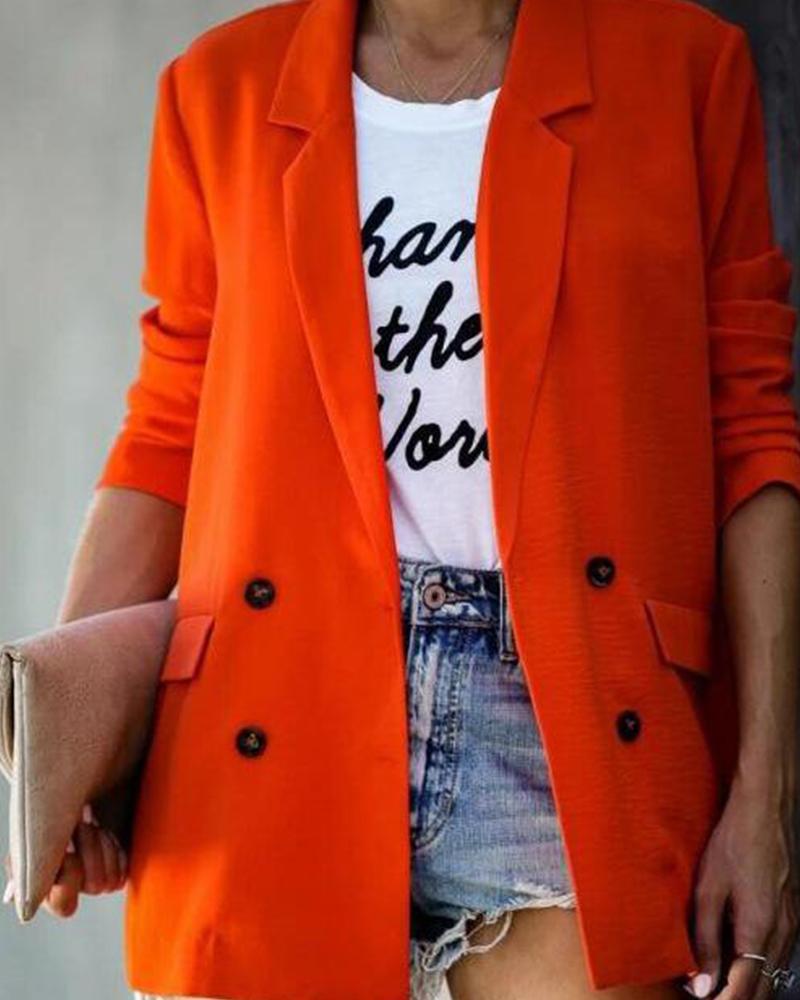 

Notched Collar Double-breasted Blazer, Orange