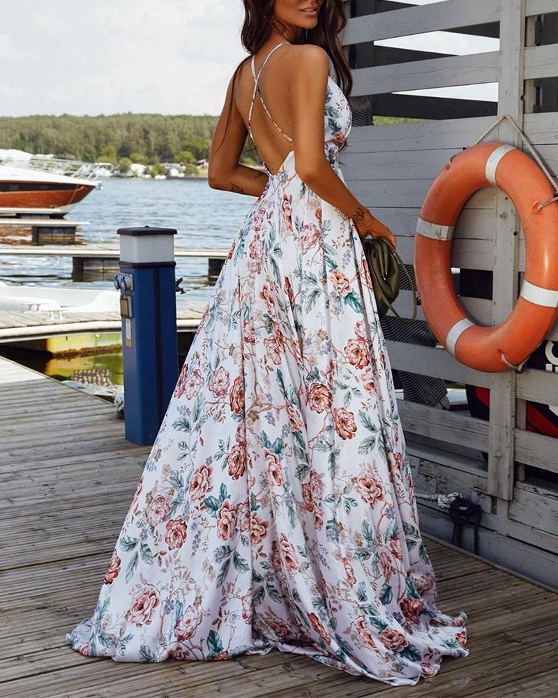 

Spaghetti Strap Crisscross Back Maxi Dress, Multicolor
