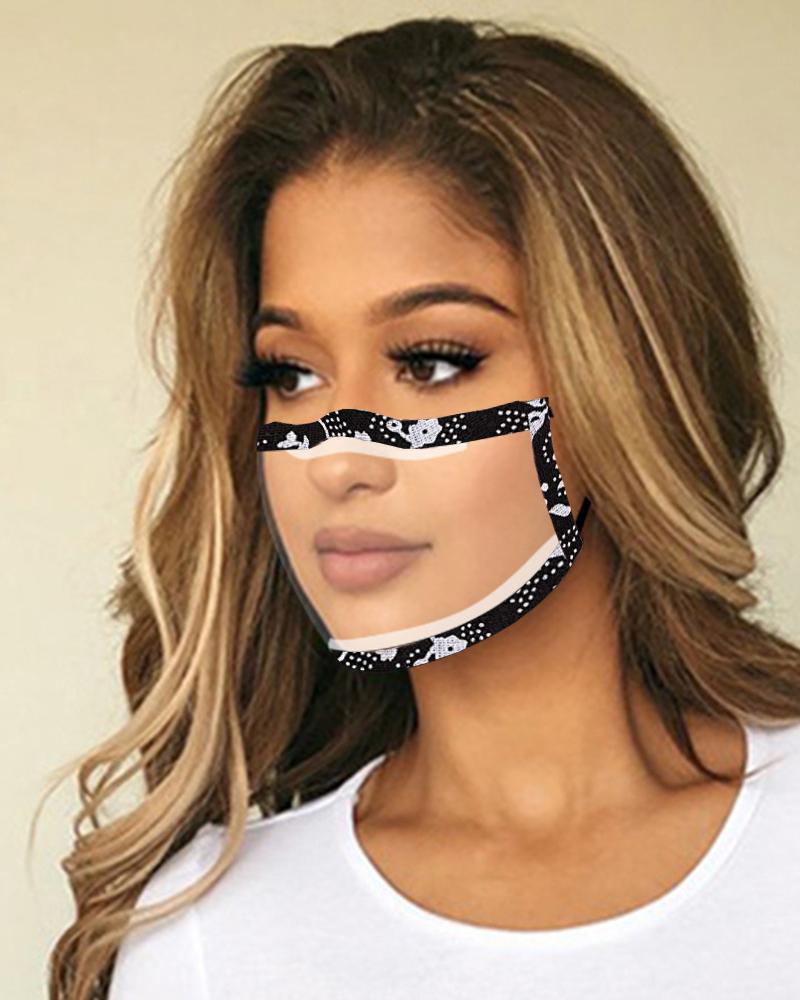 

Graphic Print Mouth Clear Window Visible Face Mask, Style5