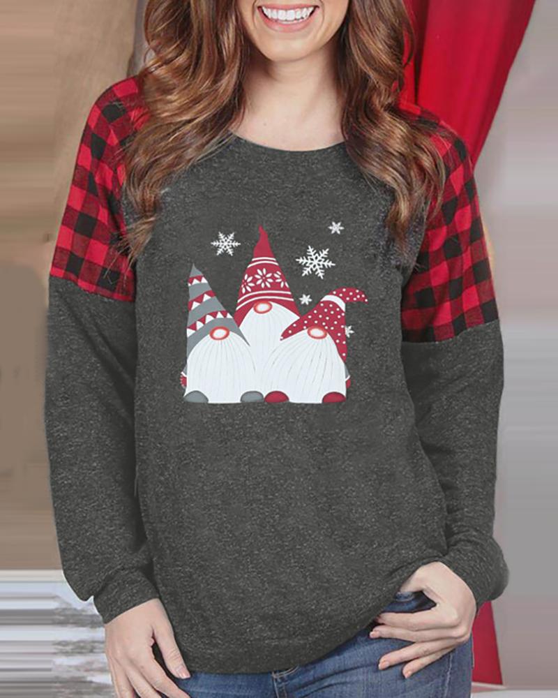 

Christmas Print Long Sleeve Sweatshirt, Gray